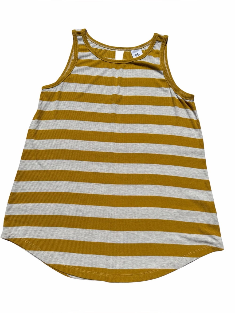 Cabi Ribbed Striped Liner Tank Mustard Yellow Cream Boho Retro 4010